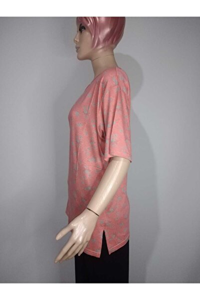 YAŞAR TRİKO Γυναικείο μπλουζάκι με κοντό μανίκι με σχέδιο σομόν, με χτενισμένο βαμβάκι, άνοιγμα βισκόζη