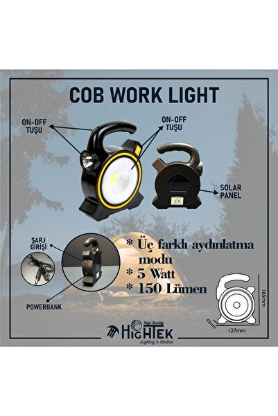 KaraköyOnline 5w Işıldak Cob Led Fener Işıldak 150 Lümen 3 Fonksiyonlu Powerb...