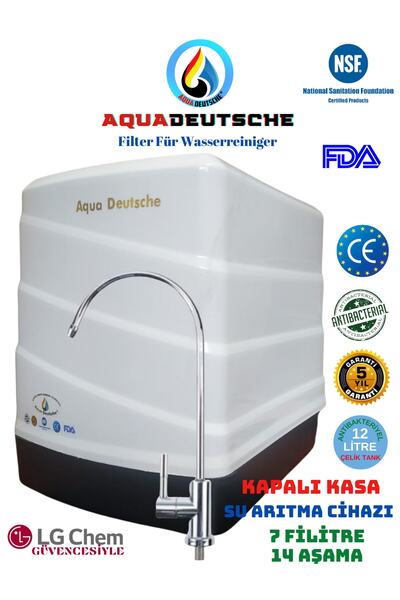 AQUA DEUTSCHE KAPALI KASA BEYAZ RENK 12 LİTRE 14 AŞAMA 7 FİLİTRE TERS OZMOZ Ö...