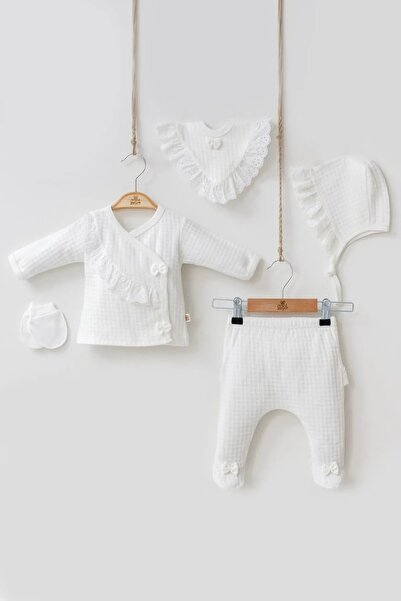 AyCaTa Yenidoğan Kız Bebek 5 li Hastane Çıkışı Takımı Dantelli Zıbın Seti Min...