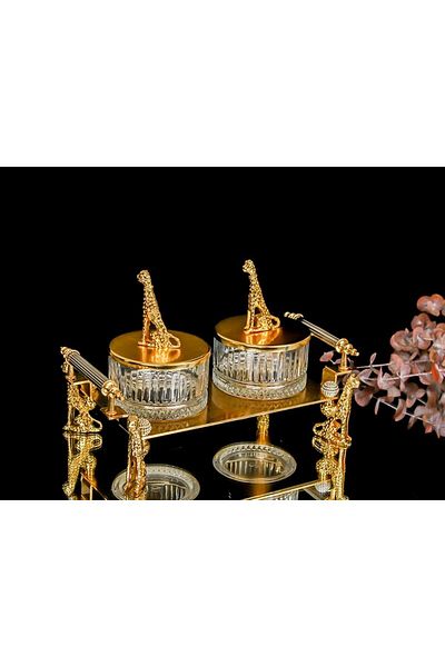 Sembol Cheetah 2-Piece Bowl with Tray Gold 26X15X17Cm -ULTRA LUX-
