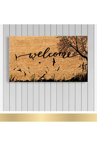 Paspashello , Design Koko Door Mat / PVC Base / Model;trees And Birds & Welcome