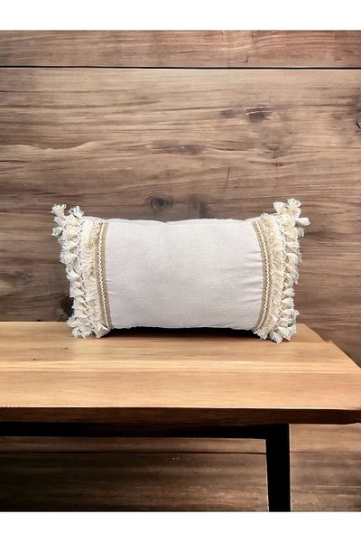 NDC HOME Special Design Jute Single Linen Cream Throw Pillow Cover 35x55