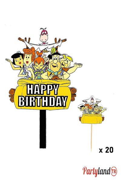 PartylandTR Taş Devri Flintstones Temalı Karton Pasta Süsü + 20 Adet Lux Sunu...