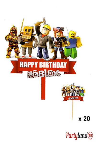 PartylandTR Roblox Temalı Karton Pasta Süsü + 20 Adet Lux Sunum Kürdanı