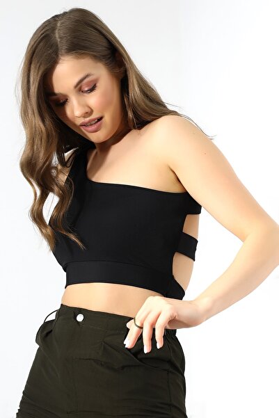 Winmoda34 Bustieră cu detaliu pe un singur umăr / Bustieră pe un singur umăr cu detaliu pe spate pe un singur umăr Bustieră damă