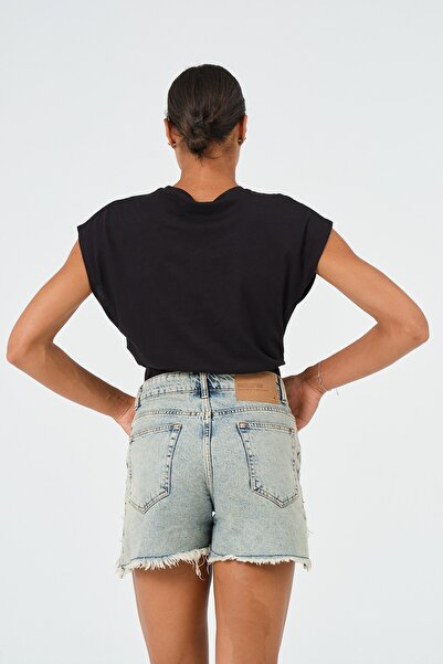 PUNKY CAT Women's Black Elastic Waist Crop Sleeveless T-Shirt