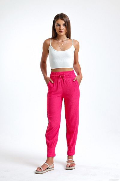 Babelook Women's Pink Summer Seersucker Wrap Pants