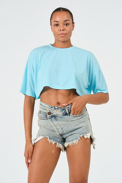 PUNKY CAT Tricou Crop oversize albastru de damă