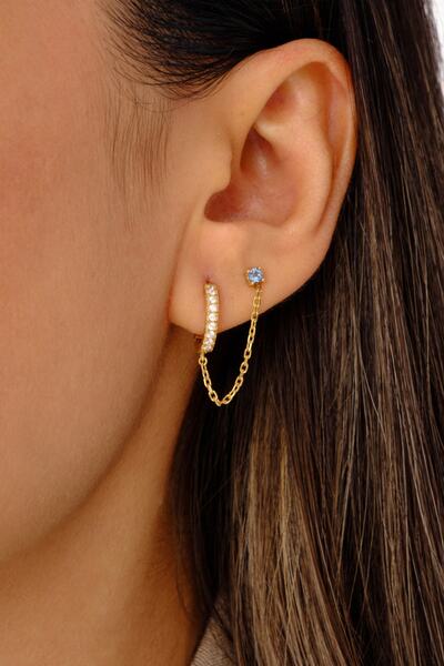 Studio D'oro Mavi Topaz Taşlı Larisa Zincirli Halka 14k Altın Kaplama 925 Gümüş Küpe