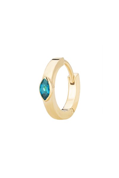 Mavi Topaz Taşlı Eda Halka 14k Altın Kaplama 925 Gümüş Küpe