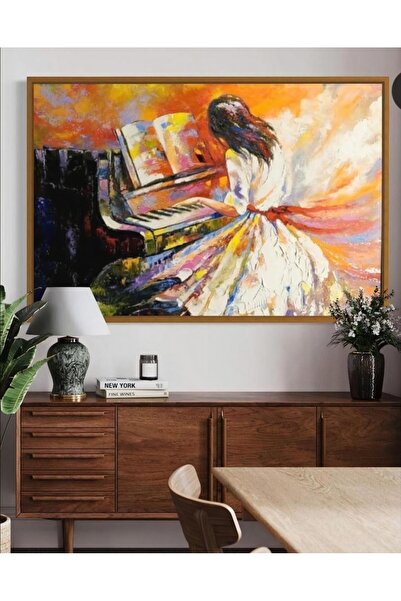 Z Concept Yağlı Boya Dokulu Piyano Çalan Kız Tablo