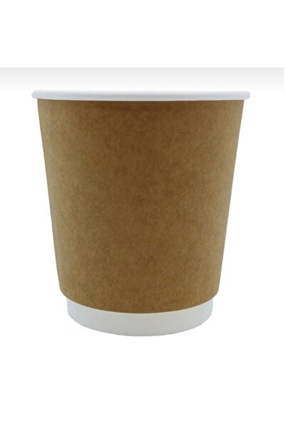 Miopack Karton Kağıt Bardak 8oz 230ml Kraft Çift Katlı Siyah Kapaklı 25 ADET