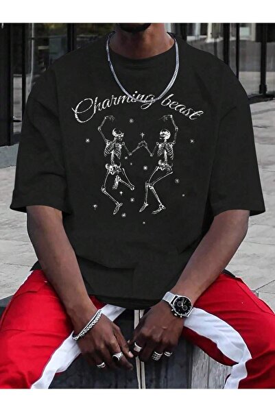 Jose Clothing تي شيرت أسود مطبوع بأكمام قصيرة للجنسين