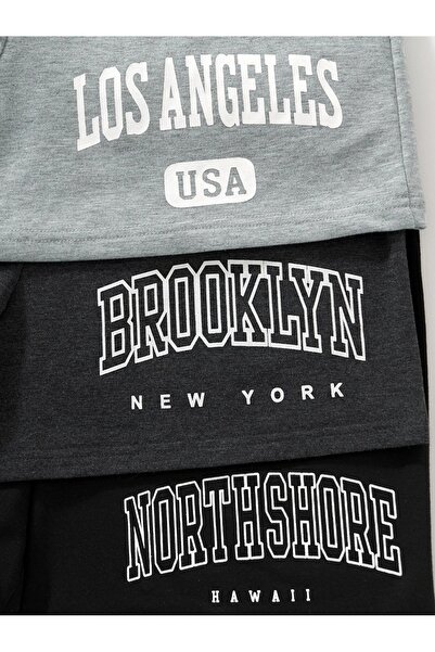 Jaxet Unisex Siyah Füme Gri 3'lü Baskılı Şort