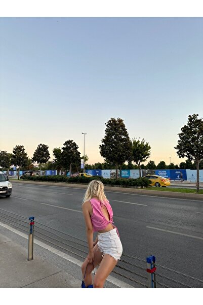 Ceycey Pencereli Pink Crop