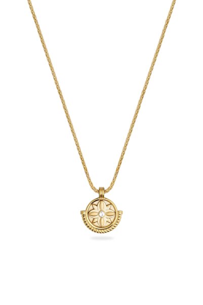 Beyaz Topaz Taşlı Flora 14K Altın Kaplamalı Gümüş Kolye