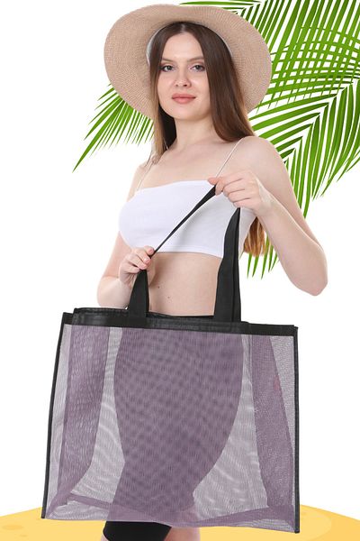 Serkan Çanta Bez Çanta Atölyesi Cloth Bag Lilac Mesh Beach Bag