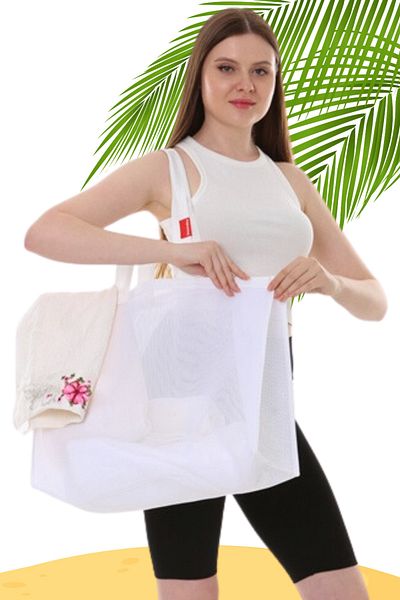 Serkan Çanta Bez Çanta Atölyesi Jumbo Size Mesh Bag White Mesh Beach Bag