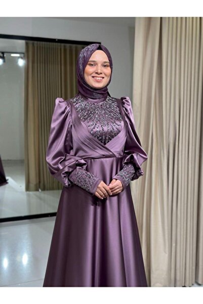 Kaleiçi Yıldızlar Yıldızlar Önü Drapeli Bileği İşlemeli Tesettür Abiye Moa207...