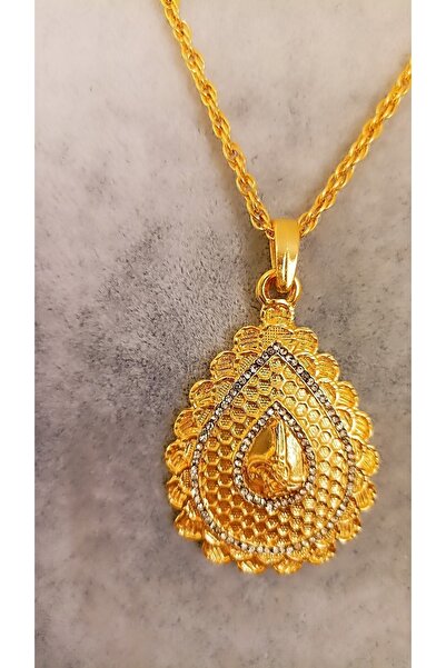 Trend Dünyası 22 ayar altın kaplama zirkon taşlı tuğralı oval kolye