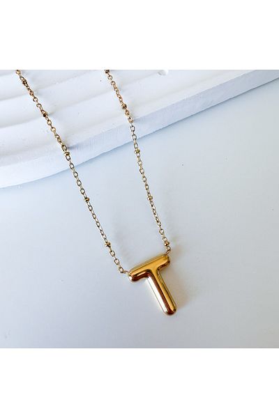 CHARMLUCKY Steel bombed letter T necklace
