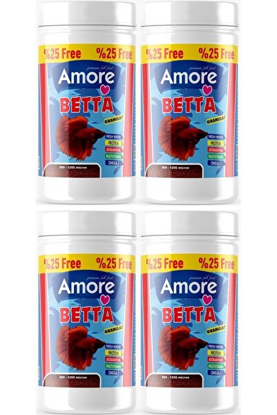 AMORE Beta Balığı Yemi 4 adet 125 ml Kutu Akvaryum Granul Balık Yemi