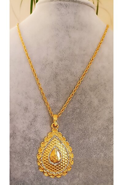 NETİCE ÖYLEK 22 ayar altın kaplama zirkon taşlı tuğralı oval kolye