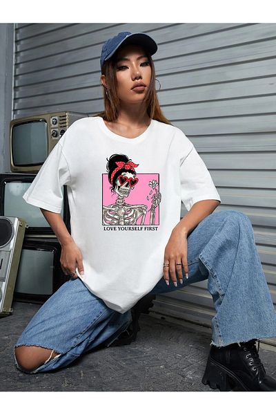 Jose Clothing Λευκό εμπριμέ Unisex Oversize T-Shirt - Κοντό μανίκι