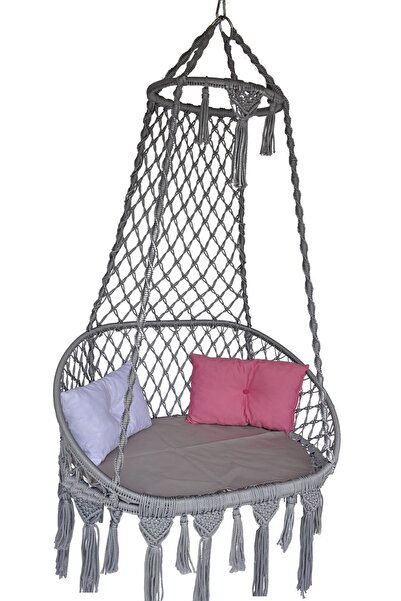 ALTINOLUK HAMAK Lüks Makrome Salıncak Bahçe Balkon Salıncağı ( Gri )