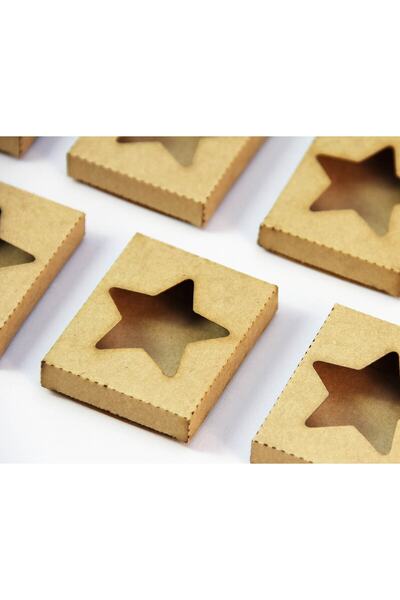 Tasarım Şeker Sabun ve Şeker Kutusu - Yıldız Pencereli - Kraft Karton - 50 Adet