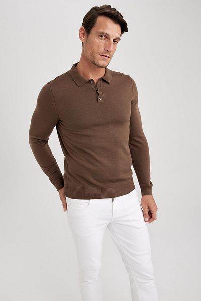 DeFacto Slim Fit Slim Fit Polo Collar Basic Plain Knitwear Sweater Y0902Az23Au