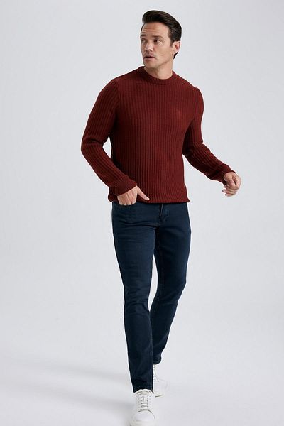 DeFacto Standard-Passform, normaler Schnitt, Rundhalsausschnitt, Jacquard-Strickpullover, A5234ax23wn