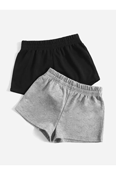 Machetta Women's Set of 2 Black and Gray Color Unprinted Plain Summer Short Shorts - Daily Double Short Shorts