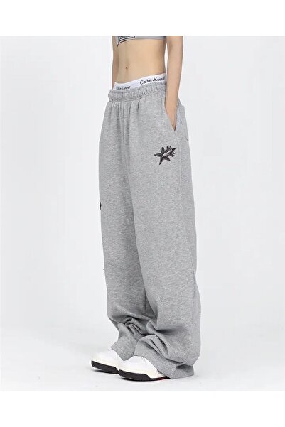 Machetta Mershier Star Printed Wide Cut Wide Leg Gray Sweatpants