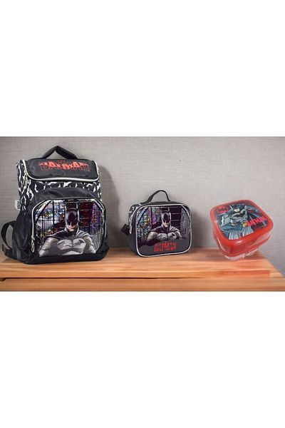 Batman SCHOOL BAG 1230 BLACK RED and Lunch Box and Lunch Box
