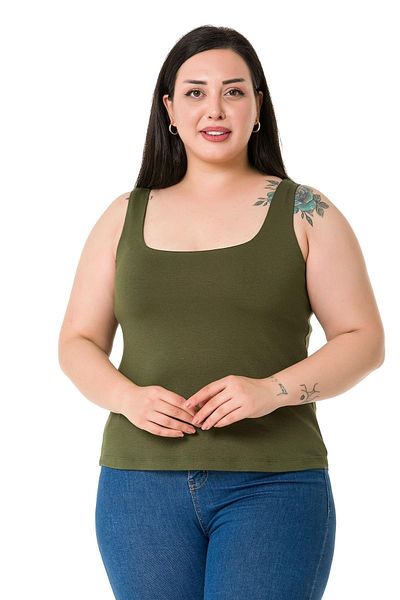 DISENTIS MODEST Plus Size Strappy Half Lined Viscose Khaki Body