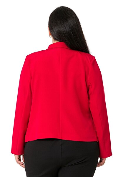 DISENTIS MODEST Large Size Collar Detailed Padded Unlined Short Red Jacket