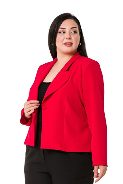 DISENTIS MODEST Large Size Collar Detailed Padded Unlined Short Red Jacket