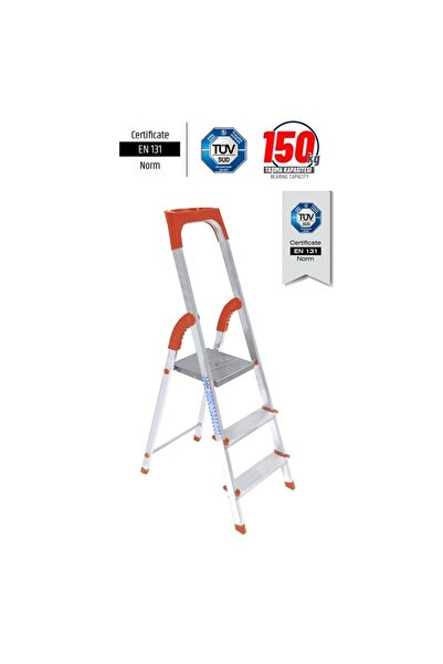 Saraylı Paslanmaz Alüminyum Merdiven Plastik Korumalı 2+1 3 Basamaklı