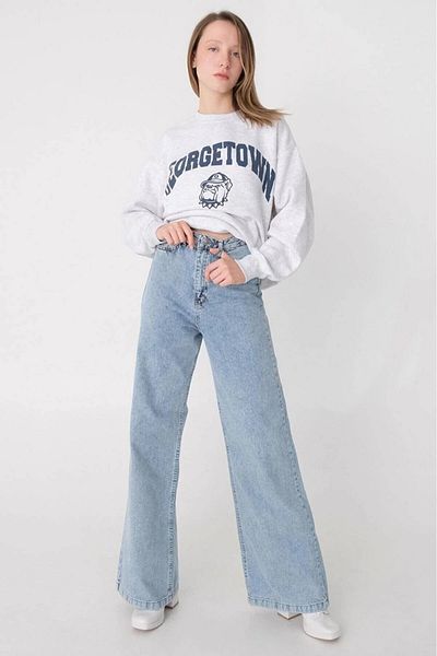 DRC trend Capy Snow Wash Blue Lycra Super Extra Talie Înaltă Wideleg Palazzo Pantaloni Jean Largi