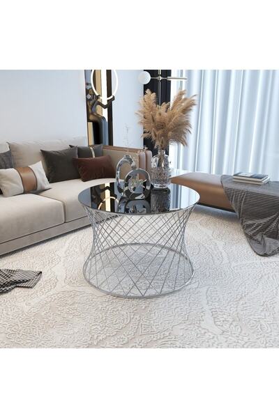 Puklife Hasır Orta Sehpa Gümüş Ayak, Füme Ayna