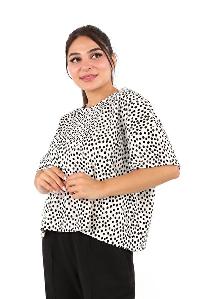 DİVİSTA Жіноча футболка з принтом кольору екрю з коротким рукавом з махрової тканини