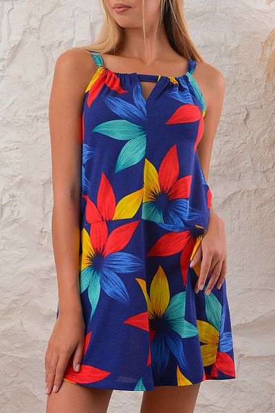 Avones Rochie mare de damă, cu decolteu în față, cu modele florale, cu detaliu în jos