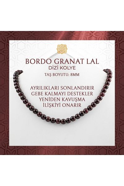 Saff Doğal Taş قلادة من الحجر الطبيعي باللون العنابي من الجرانات مقاس 8 مم - 54 سم