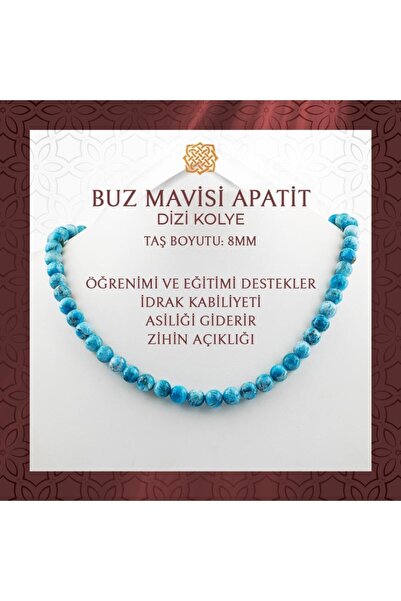 Saff Doğal Taş Buz Mavizi Apatit 8 mm Dizi Doğal Taş Kolye - 54cm
