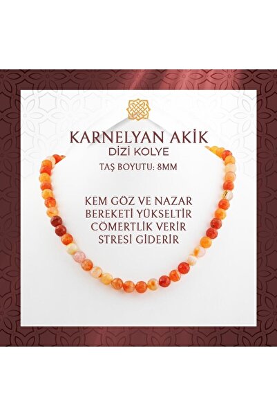 Saff Doğal Taş Karnelyan Akik 8 mm Dizi Doğal Taş Kolye - 54cm