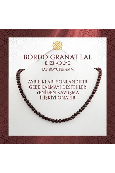 Saff Doğal Taş قلادة من الحجر الطبيعي باللون العنابي من الجرانات مقاس 6 مم - 54 سم