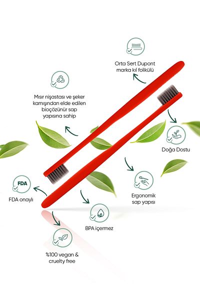 TBRUSH Bio-soluble Vegan Toothbrush – Red Color – Medium Hard