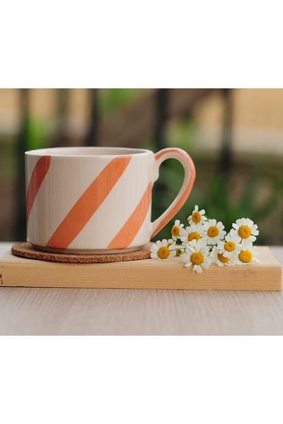 terraco ceramic Striped Handmade Ceramic Mug/Mug